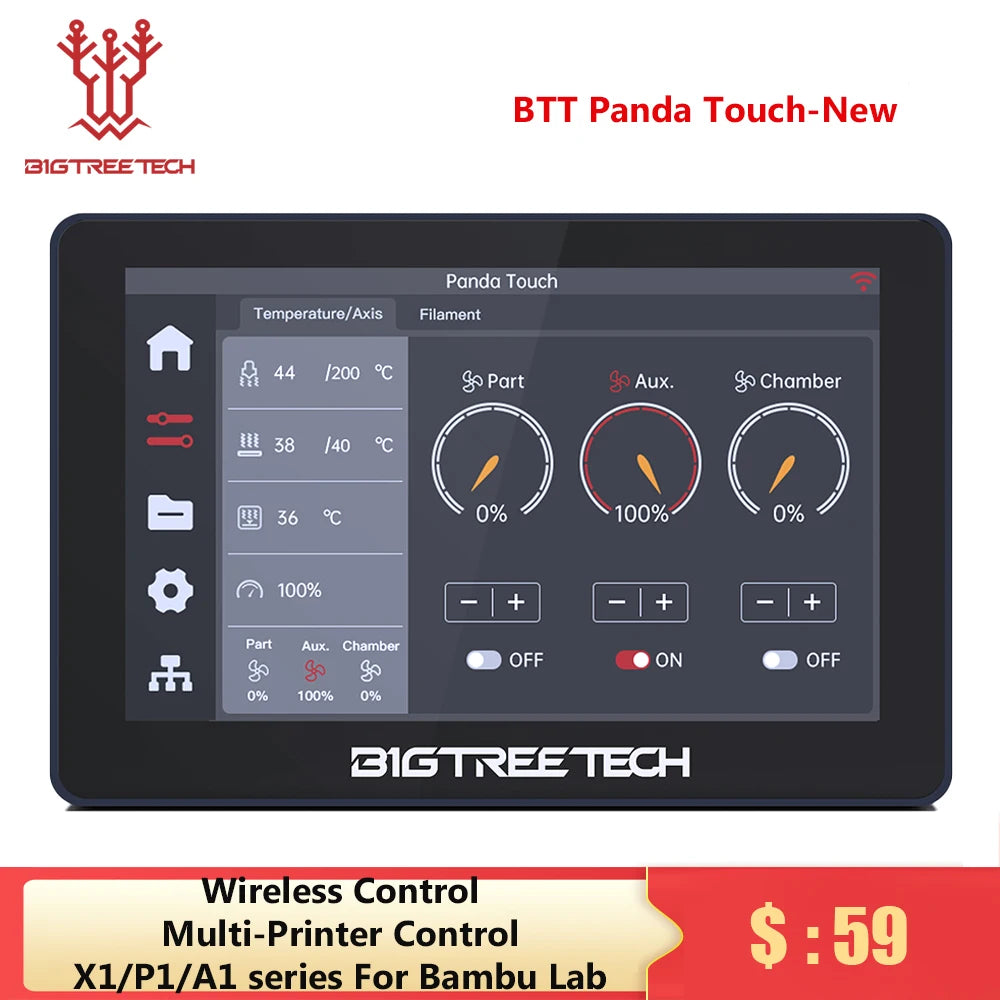 Panda Touch 5 Inch Touch Screen Wifi Display for Bambulab P1P P1S Multi-Printer Control Wireless Klipper Screen